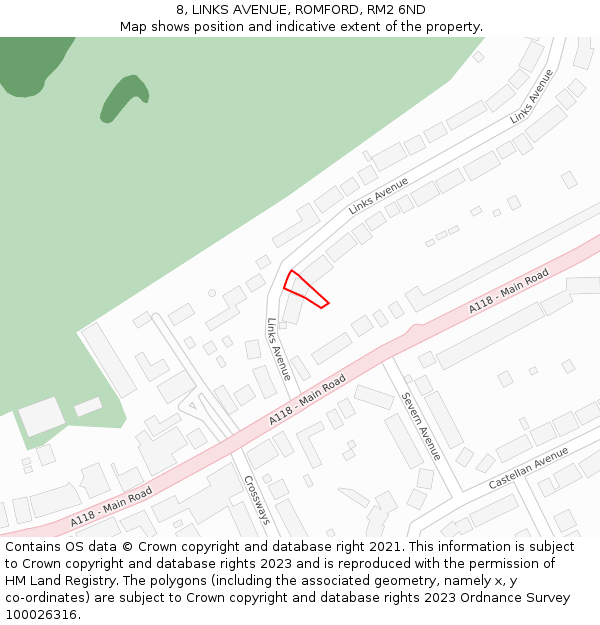 8, LINKS AVENUE, ROMFORD, RM2 6ND: Location map and indicative extent of plot