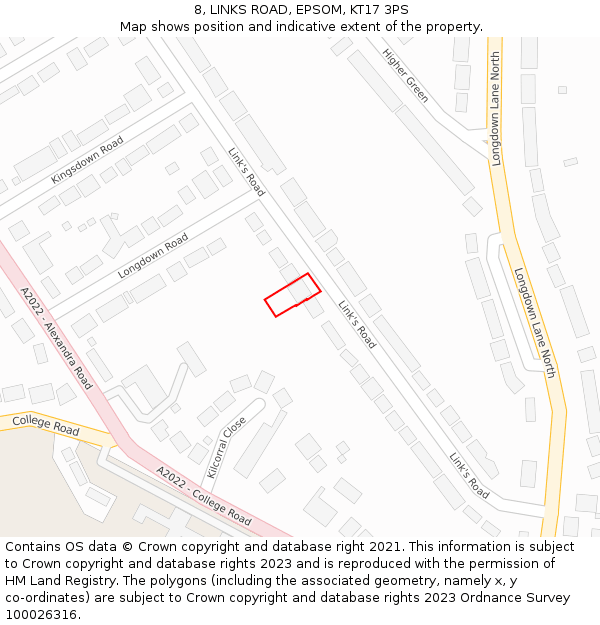 8, LINKS ROAD, EPSOM, KT17 3PS: Location map and indicative extent of plot