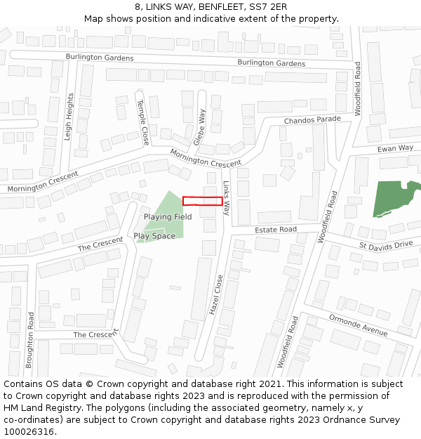 8, LINKS WAY, BENFLEET, SS7 2ER: Location map and indicative extent of plot