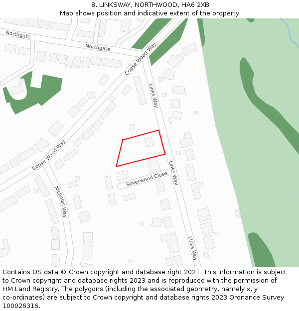 8, LINKSWAY, NORTHWOOD, HA6 2XB: Location map and indicative extent of plot