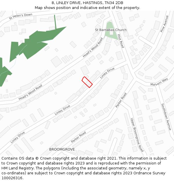 8, LINLEY DRIVE, HASTINGS, TN34 2DB: Location map and indicative extent of plot