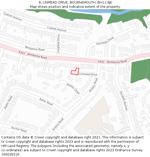 8, LINMEAD DRIVE, BOURNEMOUTH, BH11 9JE: Location map and indicative extent of plot
