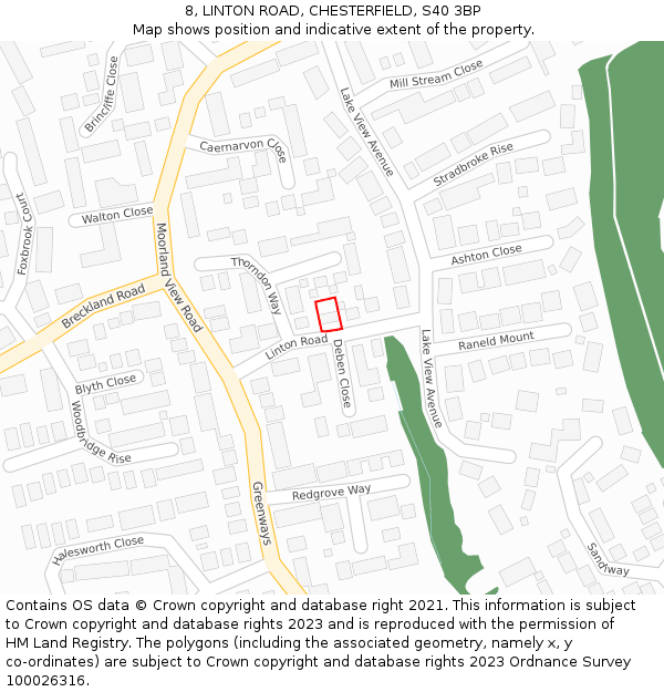 8, LINTON ROAD, CHESTERFIELD, S40 3BP: Location map and indicative extent of plot