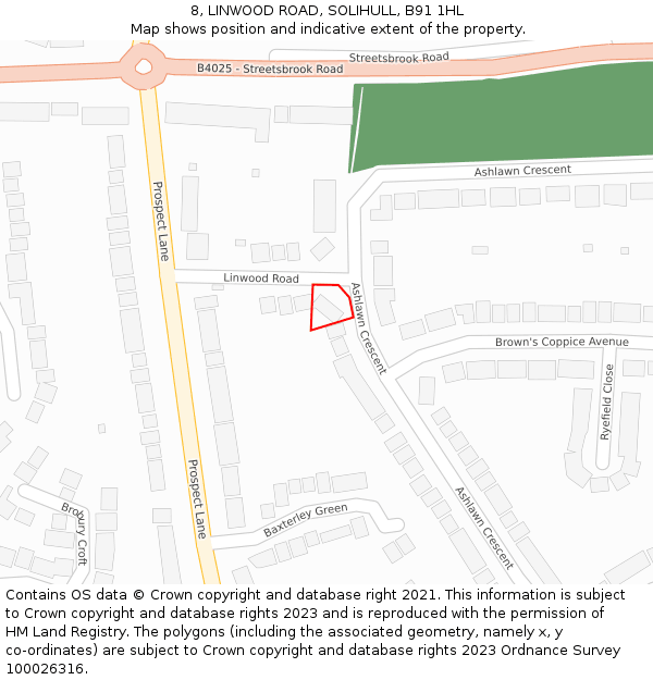 8, LINWOOD ROAD, SOLIHULL, B91 1HL: Location map and indicative extent of plot