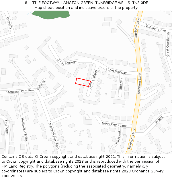 8, LITTLE FOOTWAY, LANGTON GREEN, TUNBRIDGE WELLS, TN3 0DF: Location map and indicative extent of plot