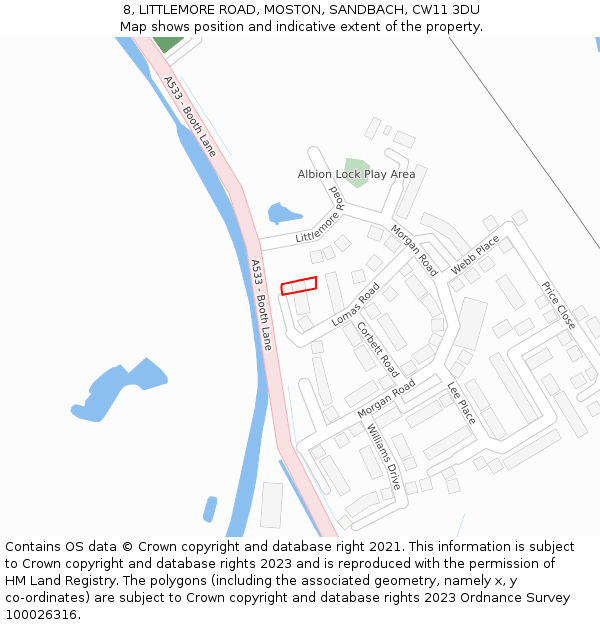 8, LITTLEMORE ROAD, MOSTON, SANDBACH, CW11 3DU: Location map and indicative extent of plot