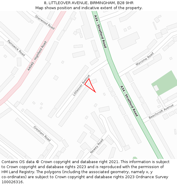 8, LITTLEOVER AVENUE, BIRMINGHAM, B28 9HR: Location map and indicative extent of plot