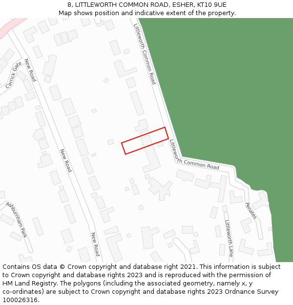 8, LITTLEWORTH COMMON ROAD, ESHER, KT10 9UE: Location map and indicative extent of plot