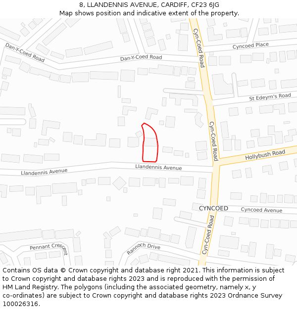 8, LLANDENNIS AVENUE, CARDIFF, CF23 6JG: Location map and indicative extent of plot