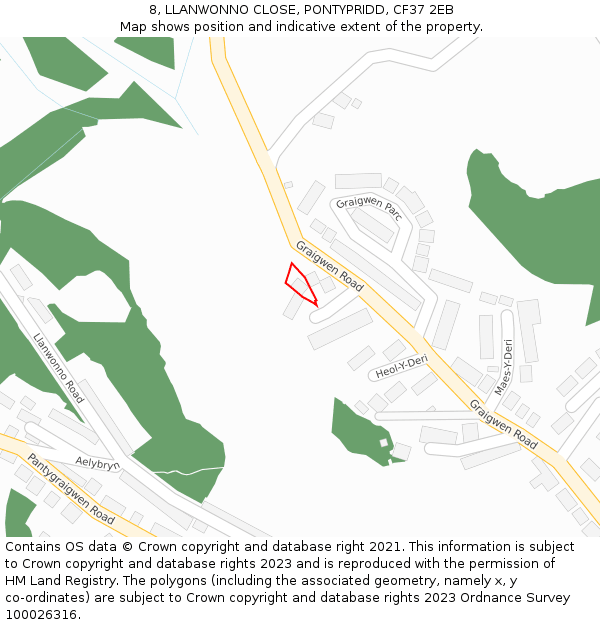 8, LLANWONNO CLOSE, PONTYPRIDD, CF37 2EB: Location map and indicative extent of plot