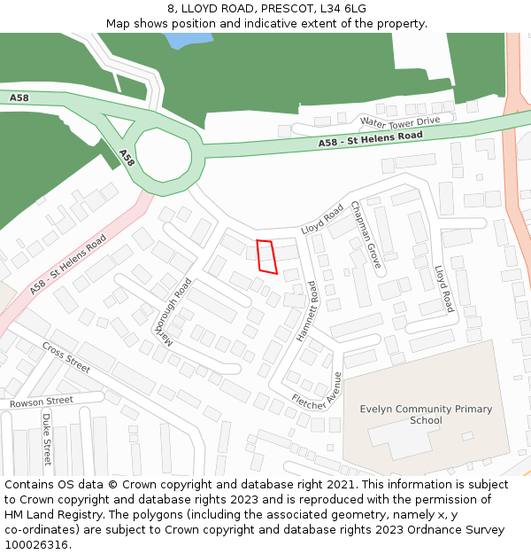 8, LLOYD ROAD, PRESCOT, L34 6LG: Location map and indicative extent of plot