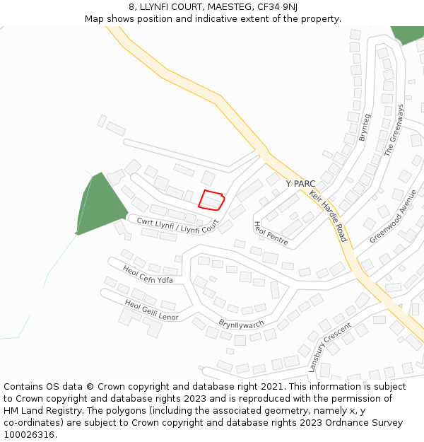 8, LLYNFI COURT, MAESTEG, CF34 9NJ: Location map and indicative extent of plot