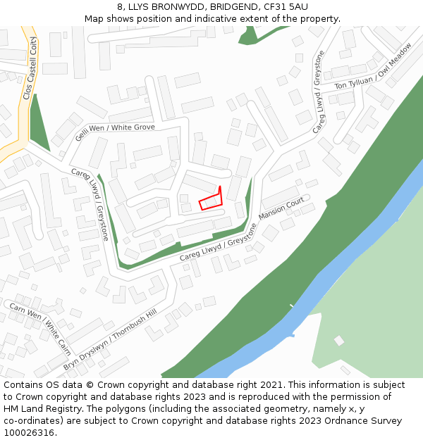 8, LLYS BRONWYDD, BRIDGEND, CF31 5AU: Location map and indicative extent of plot