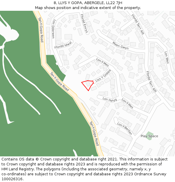 8, LLYS Y GOPA, ABERGELE, LL22 7JH: Location map and indicative extent of plot