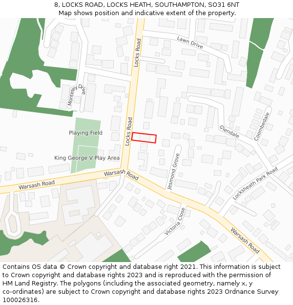 8, LOCKS ROAD, LOCKS HEATH, SOUTHAMPTON, SO31 6NT: Location map and indicative extent of plot