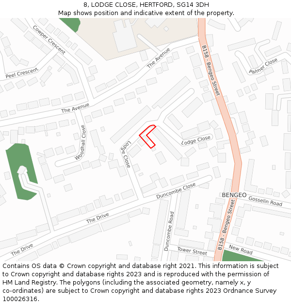 8, LODGE CLOSE, HERTFORD, SG14 3DH: Location map and indicative extent of plot