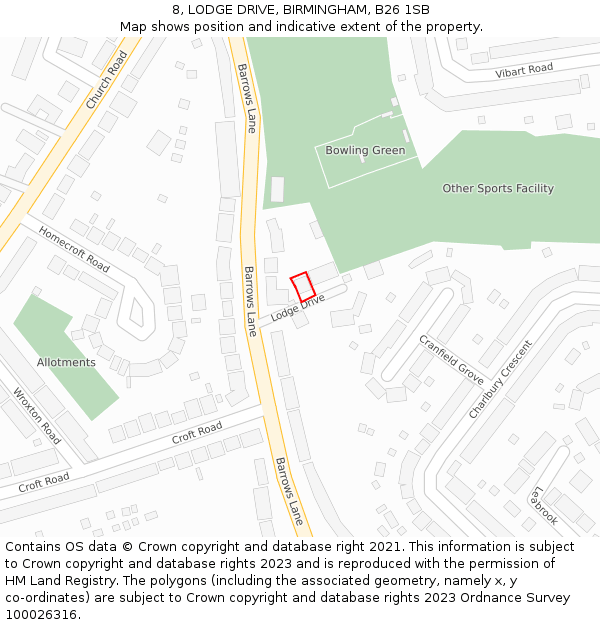 8, LODGE DRIVE, BIRMINGHAM, B26 1SB: Location map and indicative extent of plot