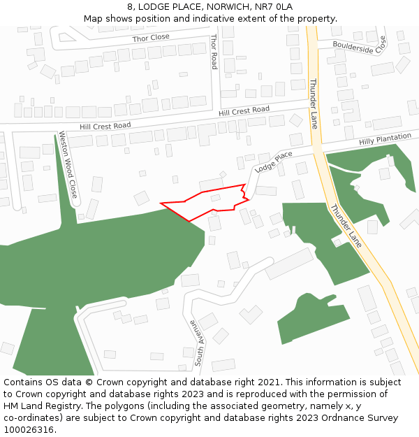 8, LODGE PLACE, NORWICH, NR7 0LA: Location map and indicative extent of plot