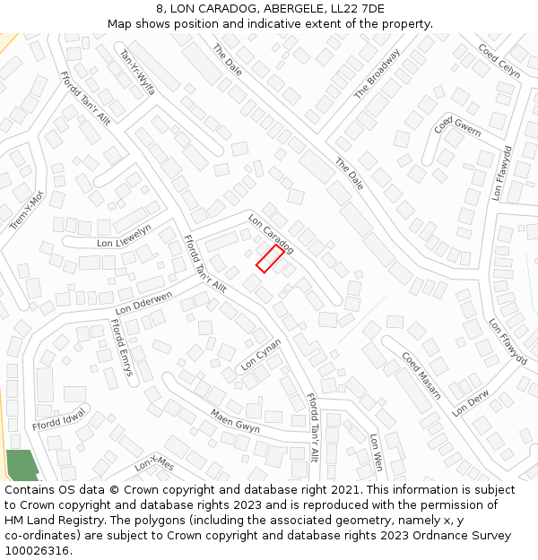 8, LON CARADOG, ABERGELE, LL22 7DE: Location map and indicative extent of plot