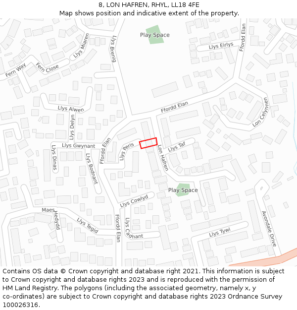 8, LON HAFREN, RHYL, LL18 4FE: Location map and indicative extent of plot