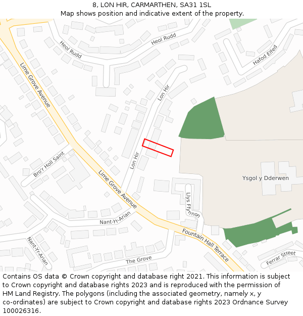 8, LON HIR, CARMARTHEN, SA31 1SL: Location map and indicative extent of plot