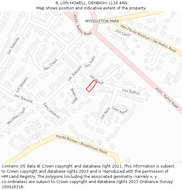 8, LON HOWELL, DENBIGH, LL16 4AN: Location map and indicative extent of plot