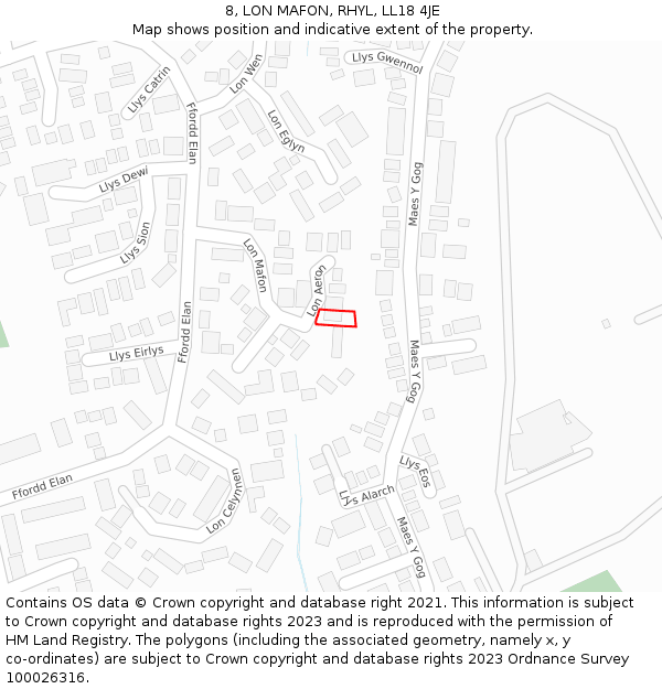 8, LON MAFON, RHYL, LL18 4JE: Location map and indicative extent of plot