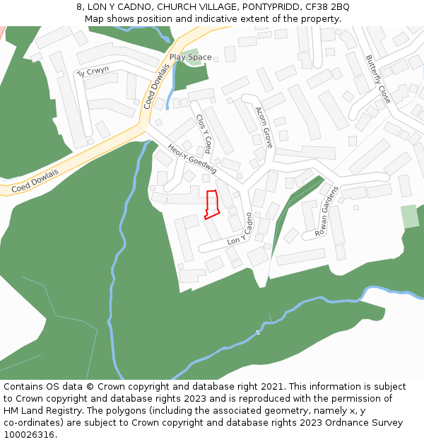 8, LON Y CADNO, CHURCH VILLAGE, PONTYPRIDD, CF38 2BQ: Location map and indicative extent of plot