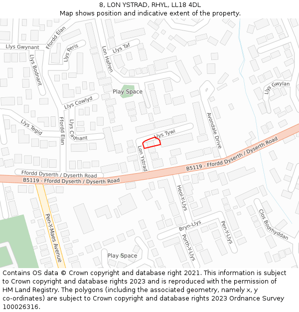 8, LON YSTRAD, RHYL, LL18 4DL: Location map and indicative extent of plot