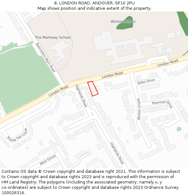 8, LONDON ROAD, ANDOVER, SP10 2PU: Location map and indicative extent of plot