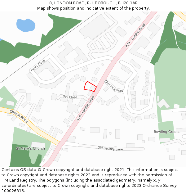 8, LONDON ROAD, PULBOROUGH, RH20 1AP: Location map and indicative extent of plot
