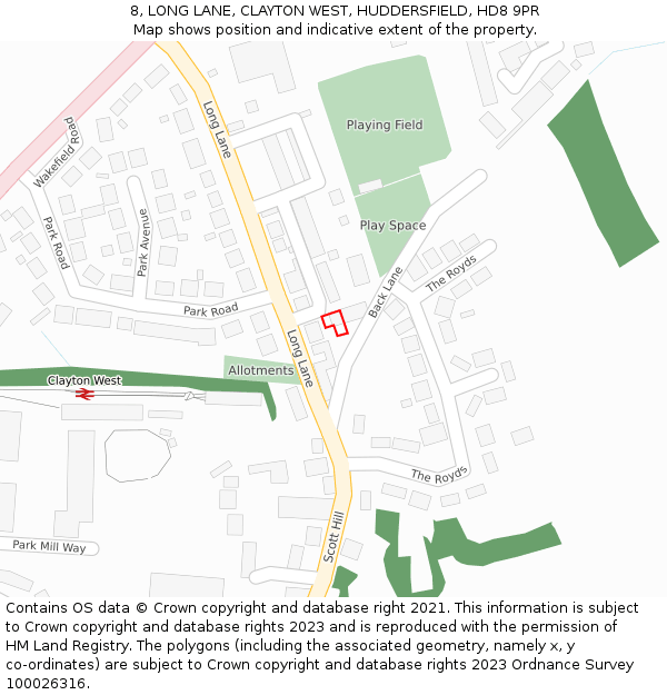 8, LONG LANE, CLAYTON WEST, HUDDERSFIELD, HD8 9PR: Location map and indicative extent of plot