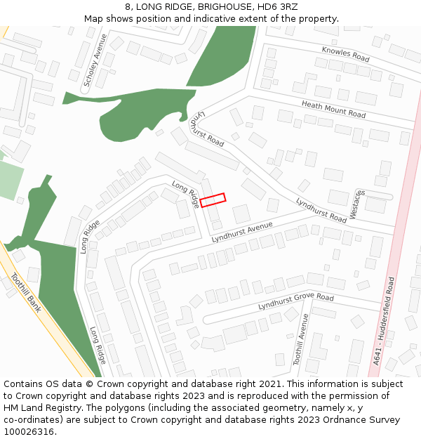 8, LONG RIDGE, BRIGHOUSE, HD6 3RZ: Location map and indicative extent of plot