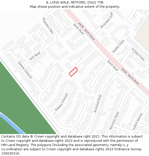 8, LONG WALK, RETFORD, DN22 7YB: Location map and indicative extent of plot