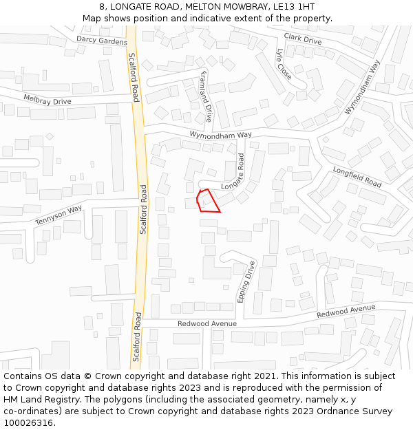 8, LONGATE ROAD, MELTON MOWBRAY, LE13 1HT: Location map and indicative extent of plot