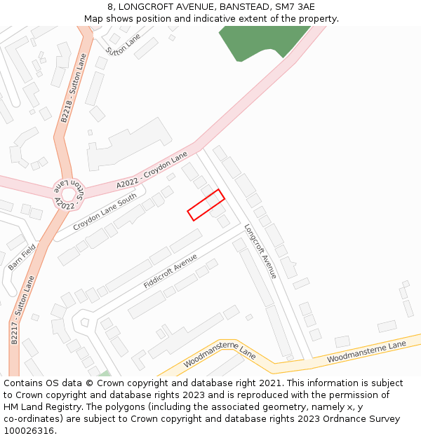 8, LONGCROFT AVENUE, BANSTEAD, SM7 3AE: Location map and indicative extent of plot
