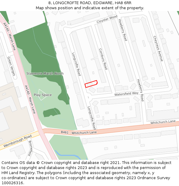 8, LONGCROFTE ROAD, EDGWARE, HA8 6RR: Location map and indicative extent of plot