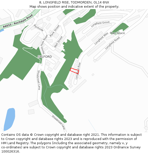 8, LONGFIELD RISE, TODMORDEN, OL14 6NX: Location map and indicative extent of plot