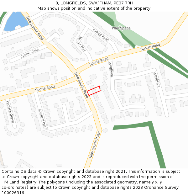 8, LONGFIELDS, SWAFFHAM, PE37 7RH: Location map and indicative extent of plot