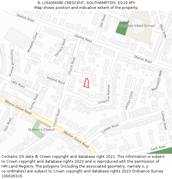 8, LONGMORE CRESCENT, SOUTHAMPTON, SO19 9FY: Location map and indicative extent of plot