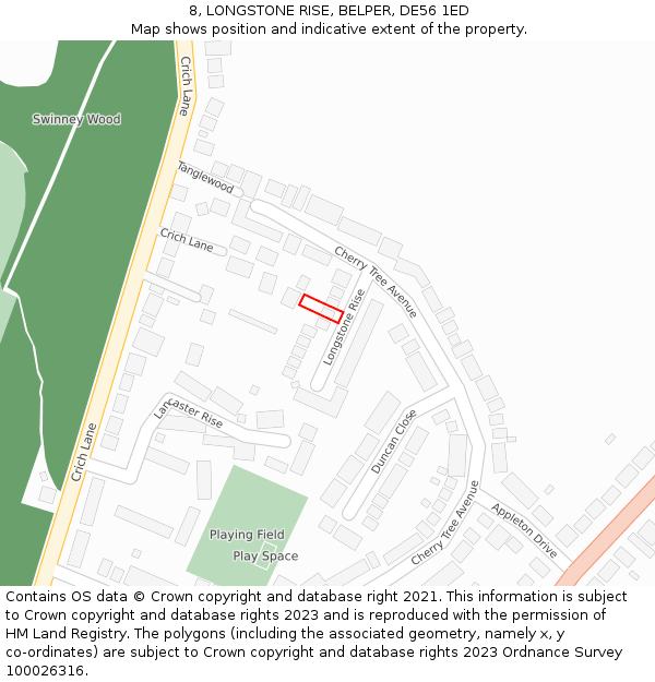 8, LONGSTONE RISE, BELPER, DE56 1ED: Location map and indicative extent of plot