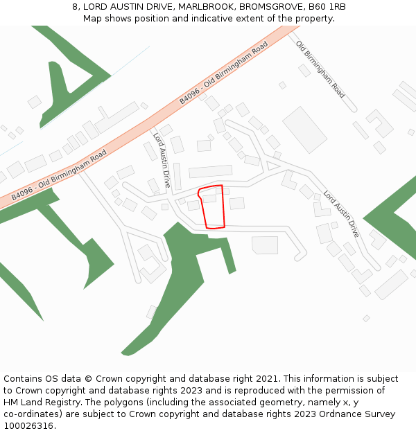 8, LORD AUSTIN DRIVE, MARLBROOK, BROMSGROVE, B60 1RB: Location map and indicative extent of plot