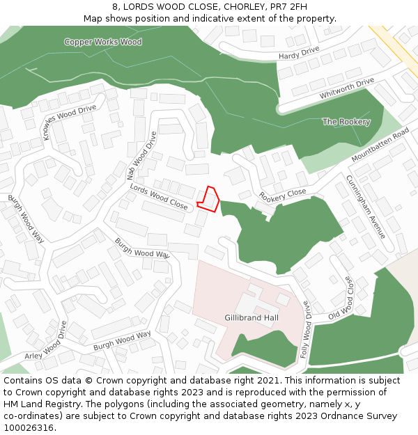 8, LORDS WOOD CLOSE, CHORLEY, PR7 2FH: Location map and indicative extent of plot