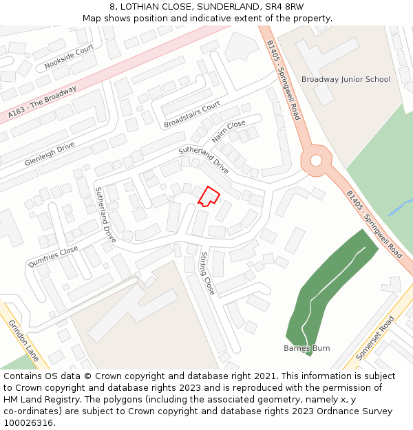 8, LOTHIAN CLOSE, SUNDERLAND, SR4 8RW: Location map and indicative extent of plot