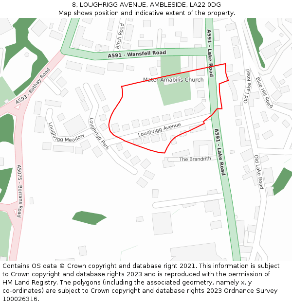 8, LOUGHRIGG AVENUE, AMBLESIDE, LA22 0DG: Location map and indicative extent of plot