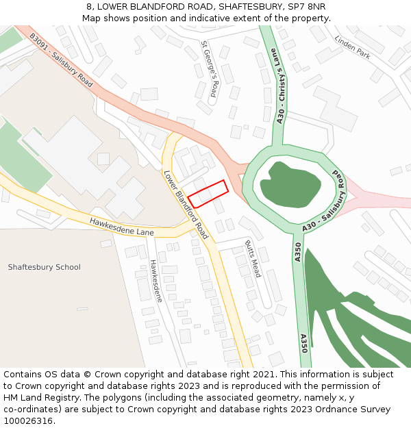 8, LOWER BLANDFORD ROAD, SHAFTESBURY, SP7 8NR: Location map and indicative extent of plot