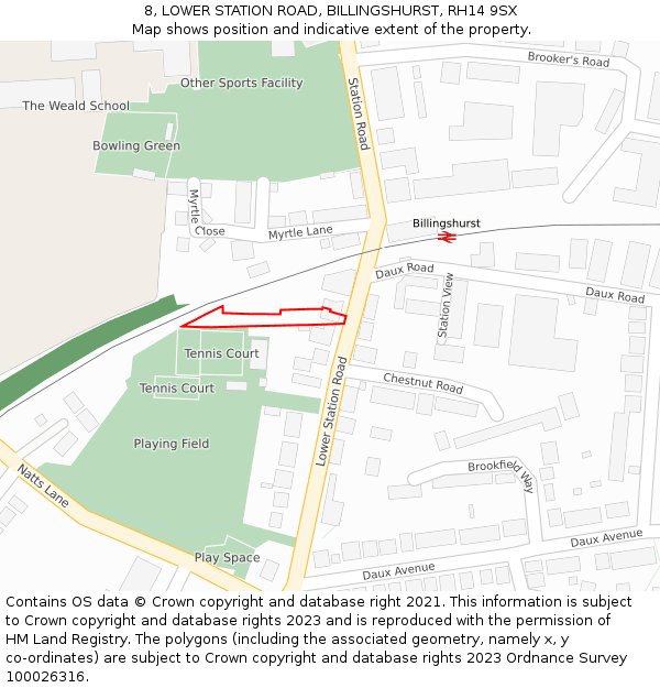 8, LOWER STATION ROAD, BILLINGSHURST, RH14 9SX: Location map and indicative extent of plot