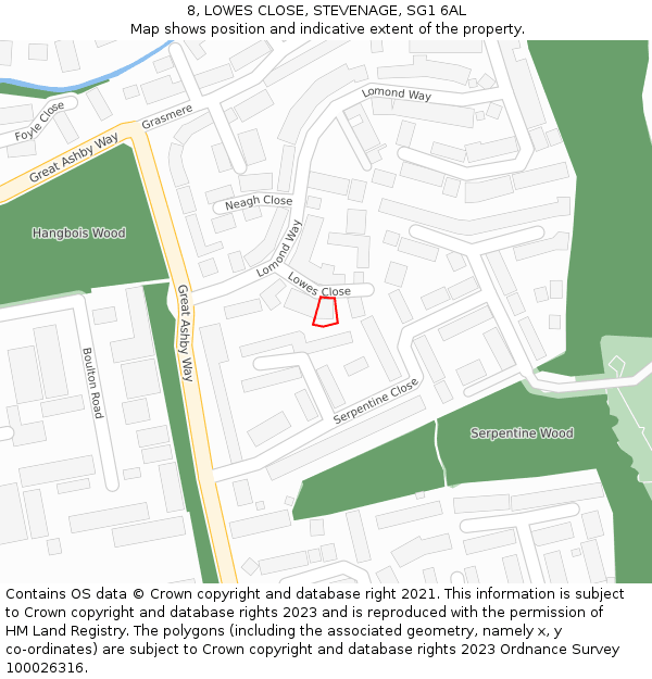 8, LOWES CLOSE, STEVENAGE, SG1 6AL: Location map and indicative extent of plot