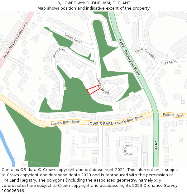 8, LOWES WYND, DURHAM, DH1 4NT: Location map and indicative extent of plot