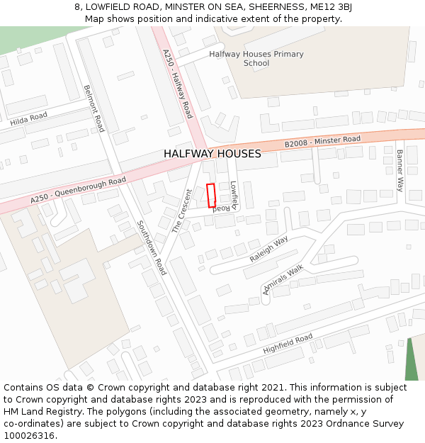 8, LOWFIELD ROAD, MINSTER ON SEA, SHEERNESS, ME12 3BJ: Location map and indicative extent of plot